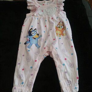Bluey Baby Girl Romper – Newborn Size NB, Pink Floral with Characters (Minor Fla